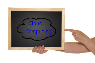 hands with blackboard - Cloud Computing