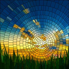 Papier Peint photo Coloré Illustration vectorielle de coucher de soleil dans l& 39 herbe.