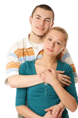 A loving couple, isolated on white background