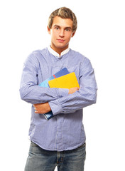 A young college guy with books