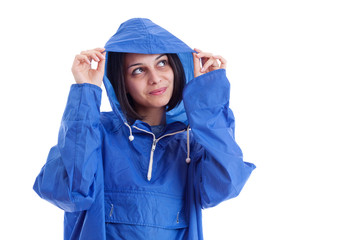 Woman wearing raincoat