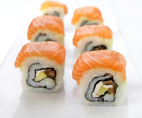 sushi with salmon and avocado