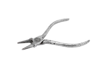 Old and rusty round-nose pliers, isolated on white background