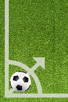 soccer ball on point line of artificial grass field