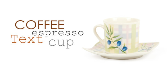 Fine china cup and saucer filled  isolated on white