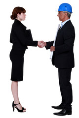 Fototapeta premium An architect and a businesswoman shaking hands.