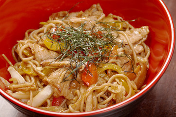 pork  and  soba with vegetable