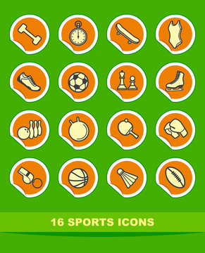 Simple sports icons on stickers