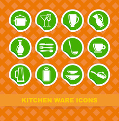 Symbols of kitchen ware on stickers