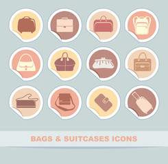 Simple icons of bags and handbags on stickers