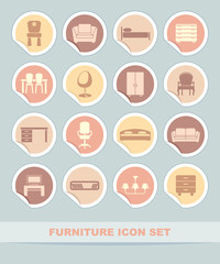 Furniture icon set on stickers