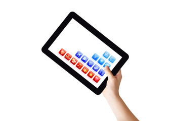 Hand holding Tablet PC under 45 degree angle