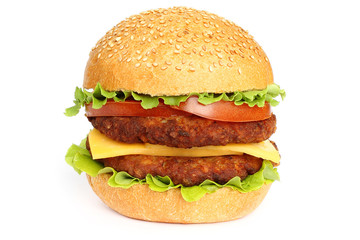 Big hamburger on white background