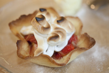 Strawberry- Rhubarb dessert with shortcrust pastry with Meringue