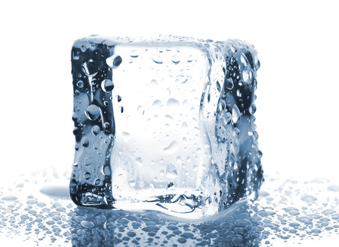 Ice cube with water drops