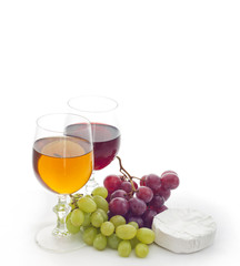 wine  cheese and grapes