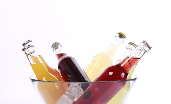Soft drinks in a glass bowl