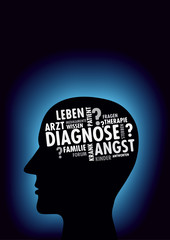 Kopf mit Wortwolke Krankheit