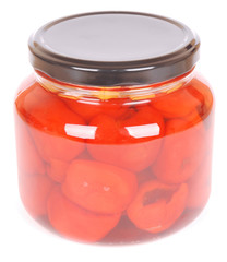 Peppadews in glass on white