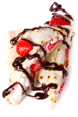 Delicious mascarpone cheese pancakes with fresh strawberries