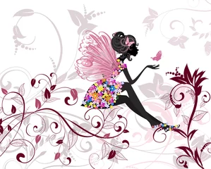 Peel and stick wall murals Flowers women Flower Fairy with butterflies