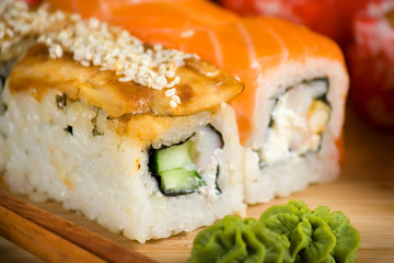 Japanese sushi traditional Japanese food. Roll made of Smoked