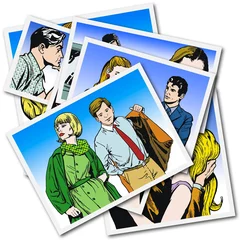 Papier Peint photo autocollant Des bandes dessinées Collection d& 39 illustrations avec des couples amoureux