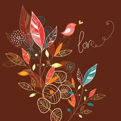 graphic leaves and bird