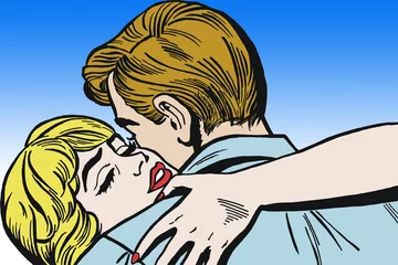 Crédence de cuisine en verre imprimé Des bandes dessinées Couple amoureux s& 39 embrassant