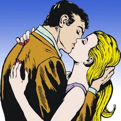 Crédence de cuisine en verre imprimé Des bandes dessinées Couple amoureux s& 39 embrasser