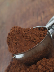 cocoa in the metal spoon