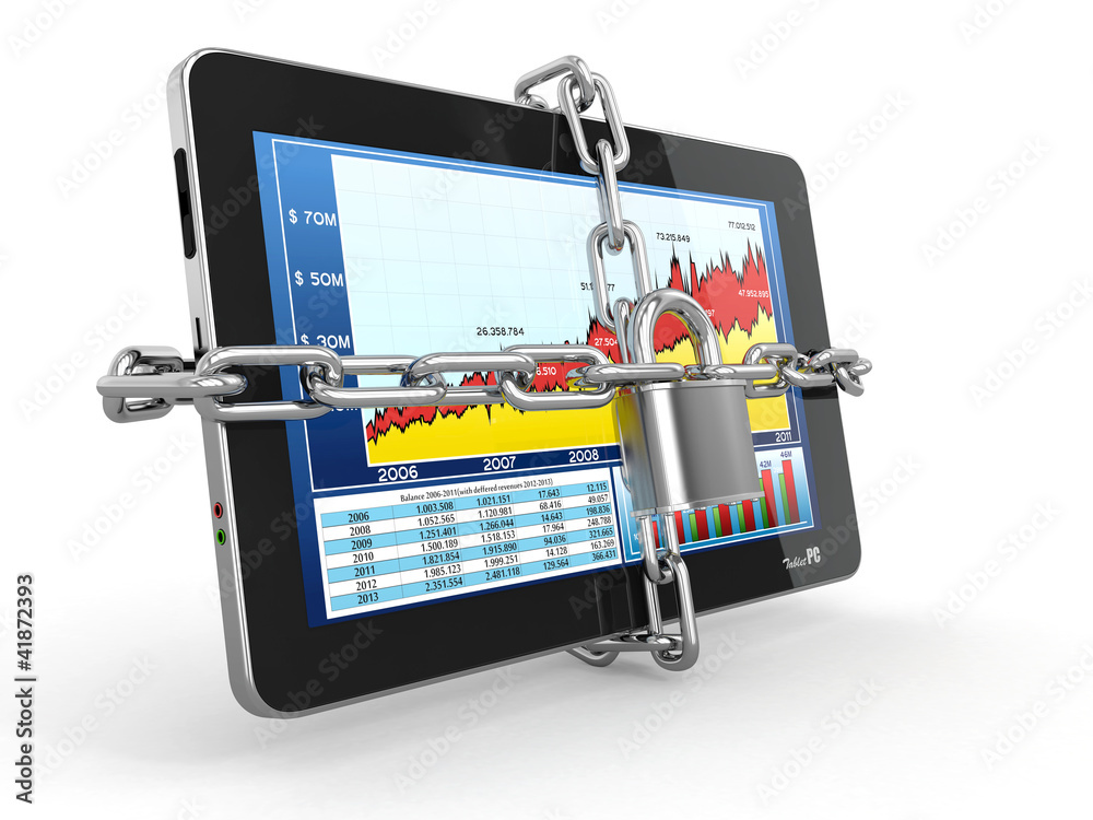 Aufkleber Tablet pc security. Chain with lock on computer.