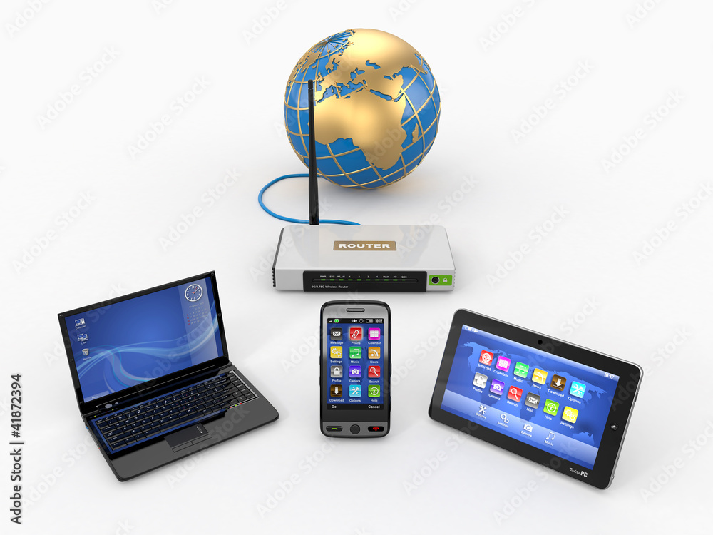 Poster home wifi network. internet via router on phone, laptop and tabl