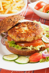 Vegetarian burger with fresh vegetables