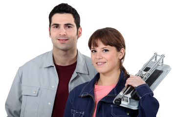 Workers on white background