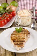 loin steak with coleslaw