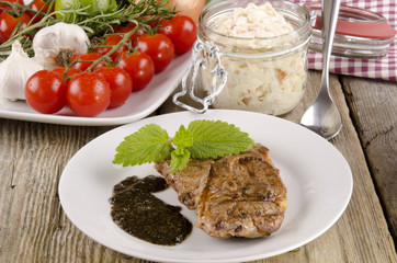 lamb steak with coleslaw