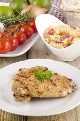 pork chops with noodle salad