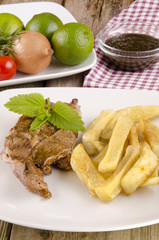 lamb steak with french fries