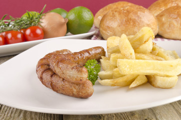 grilled sausages with french fries