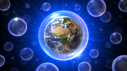 3D bubbles universe with Africa, Europe, Middle East