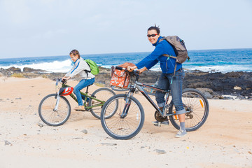 Family having a excursion on their bikes