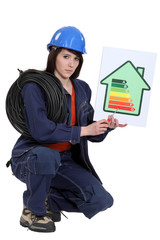 Female electrician explaining energy rating system