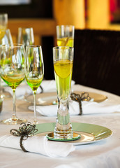 Stylish dining table arrangement close up