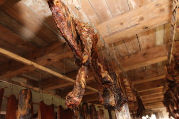 attic with different smoked meat