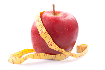 Apple with a measuring tape.