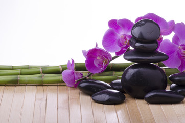 orchidea con pietre nere e bambù © luigi giordano