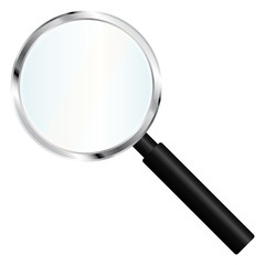 Hand-held magnifier with transparent glass.