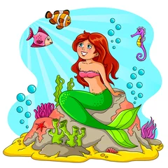 Abwaschbare Fototapete Meerjungfrau Meerjungfrau und ihre Freunde