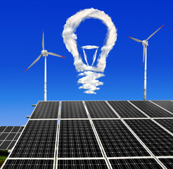 Bulb from clouds above the solar energy panels